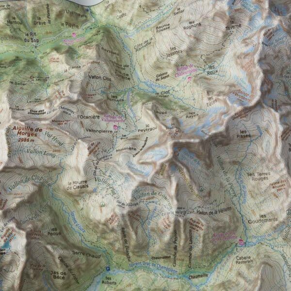 Vue de détail de la carte des Ecrins Sud : zoom Le Sirac et l'Aiguille de Morges