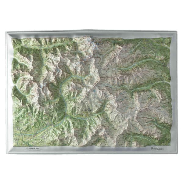 La carte relief des Ecrins sud présentée sans cadre