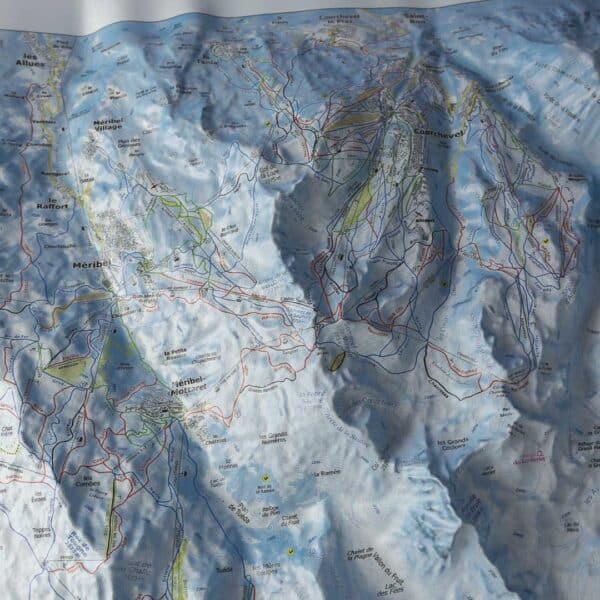 Carte en relief des 3 Vallées hiver (Zoom sur Courchevel et Méribel)