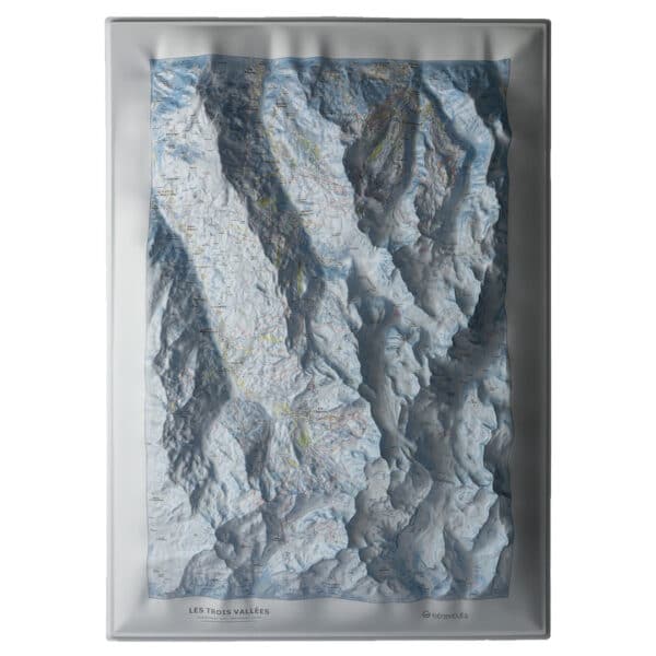 La carte en relief des 3 Vallées Hiver présentée sans cadre