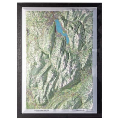 Carte en relief du Massif des Bauges (avec cadre noir)