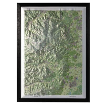 Carte en relief Vosges-Mont Ste Odile-Champ du Feu présentée dans un cadre noir