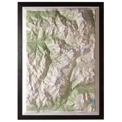 La carte en relief Vanoise Les Glaciers présentée dans un encadrement noir.